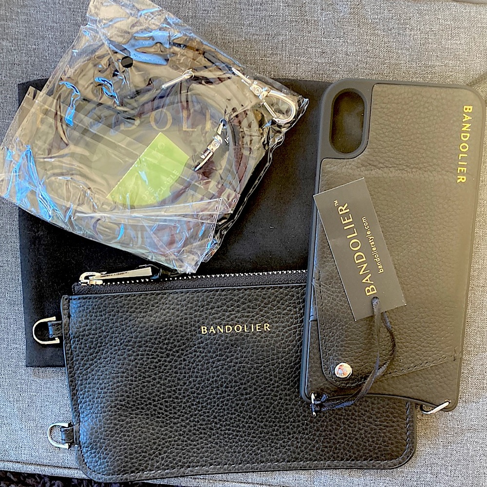 iPhone XR black Bandolier leather case/pouch/straps/dust bag. Tags on.